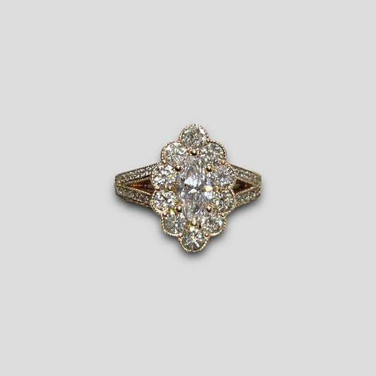 2.08 CT.T.W Marquise Diamond with Diamond Halo & Split Shank in 14k Gold