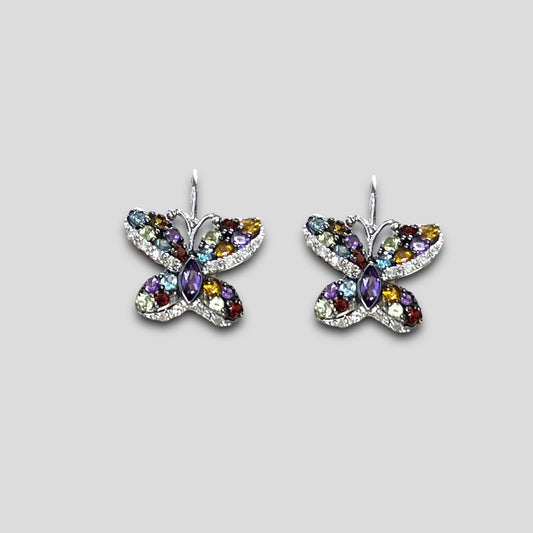 Multi-Color Topaz & Diamond Butterfly Earrings
