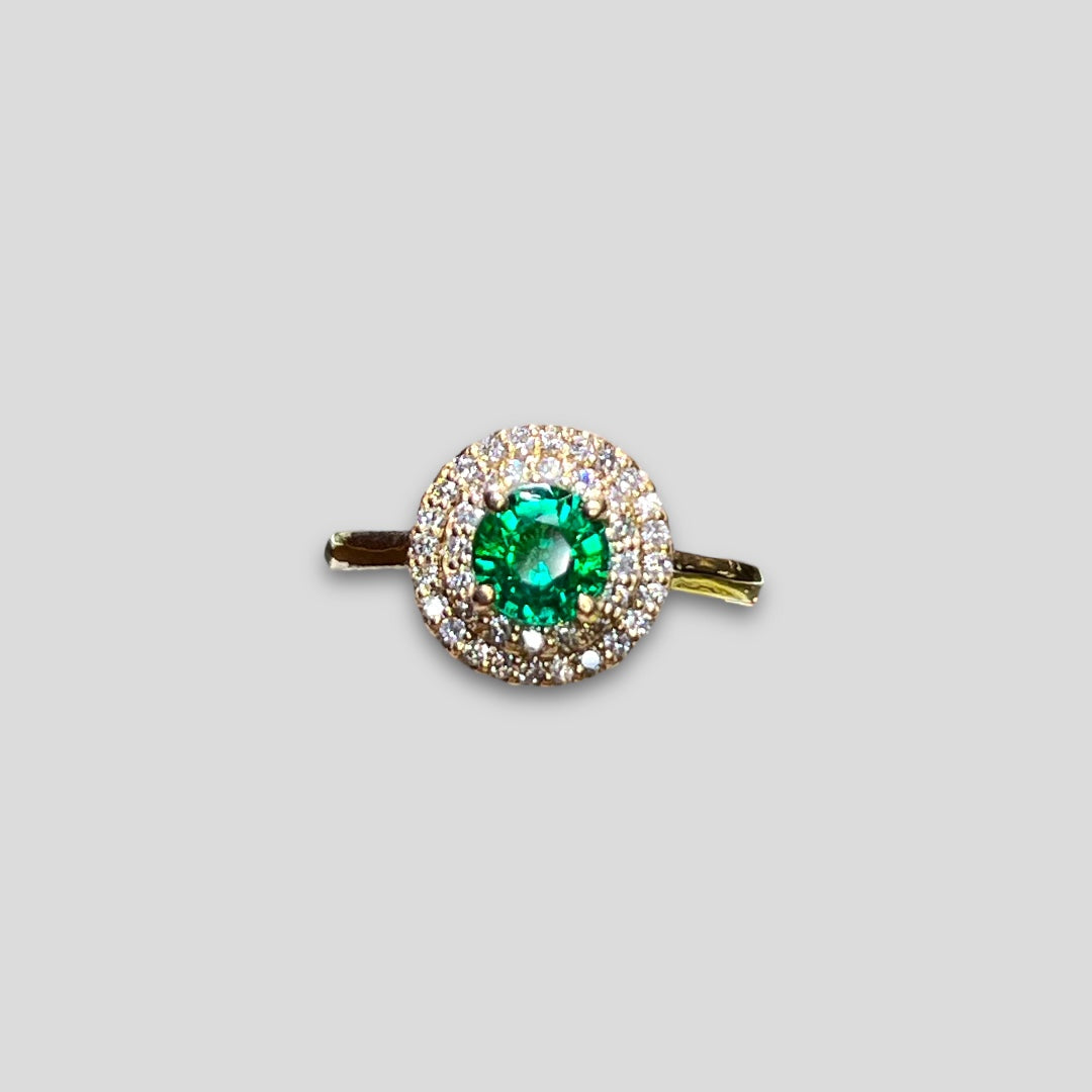 Round Emerald Double Halo Ring