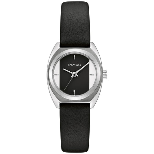 Caravelle Black Leather Strap Ladies Watch