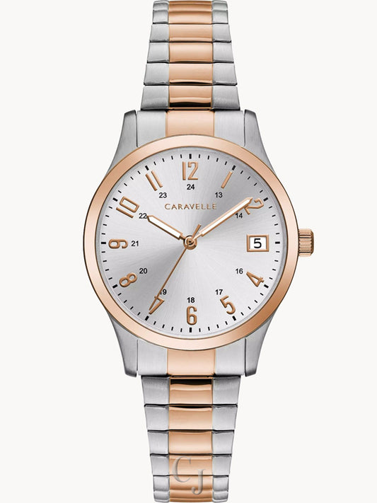 Caravelle Two-Tone Silver Dial Traditional Expandable Ladies Band