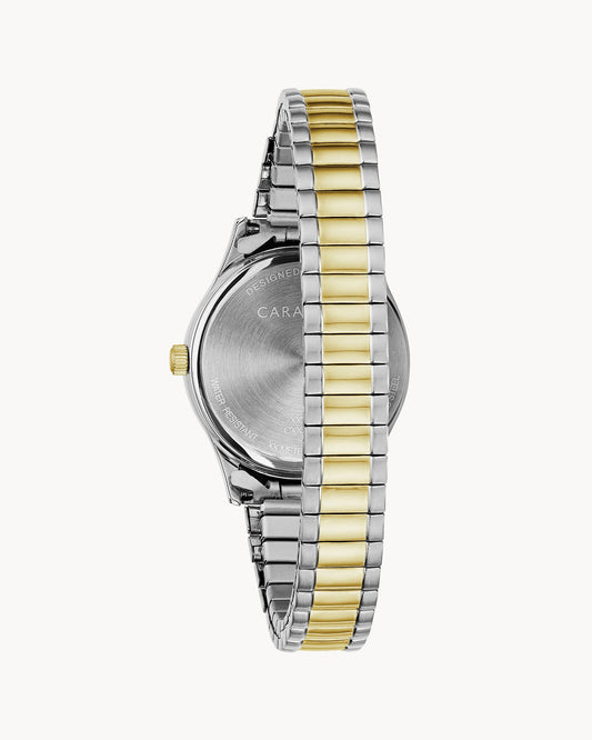 Caravelle Two-Tone White Dial Traditional Expandable Ladies Watch