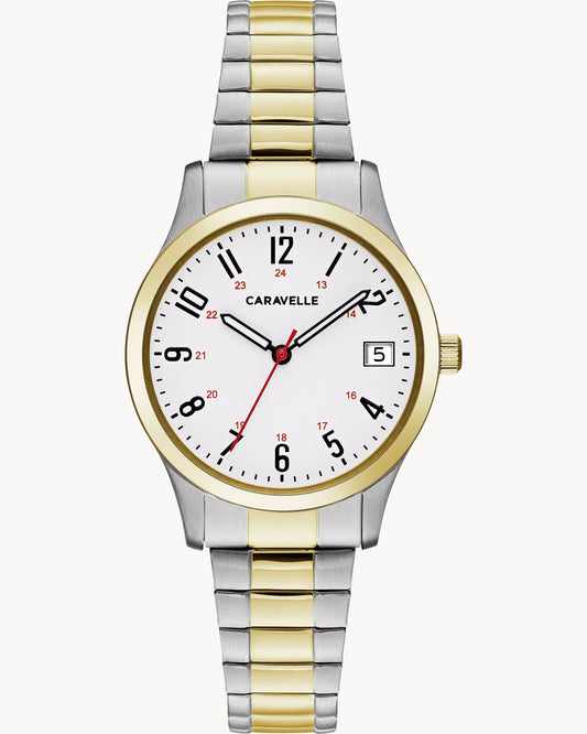 Caravelle Two-Tone White Dial Traditional Expandable Ladies Watch