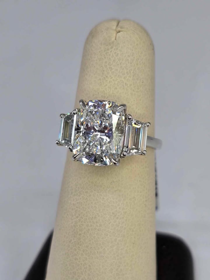 5.03 ct Cushion & Emerald Lab Grown Diamond 3 Stone Ring