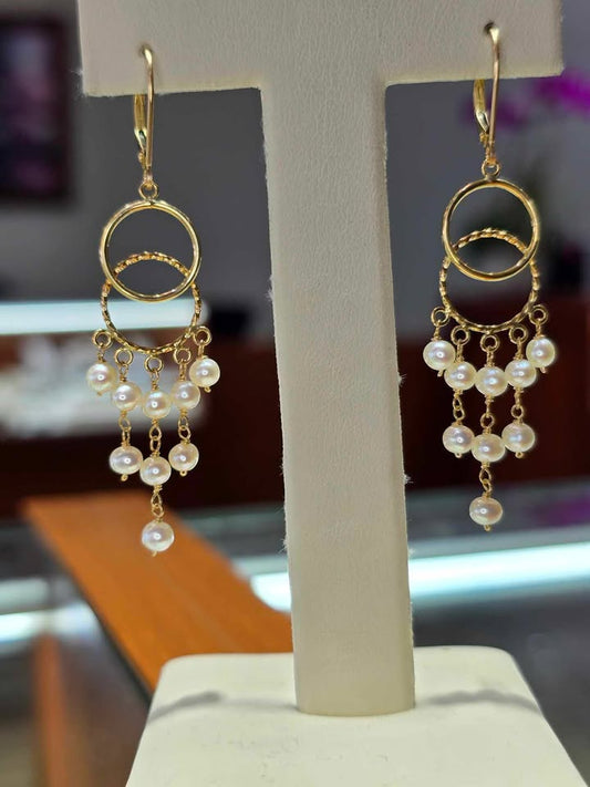 Hooped Pearl Dangle Earrings in 14k Gold