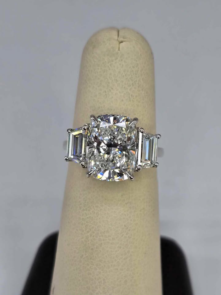 5.03 ct Cushion & Emerald Lab Grown Diamond 3 Stone Ring