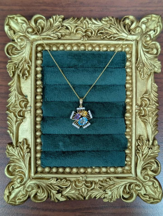 Multi-Color Topaz & Diamond Necklace in 14k Gold