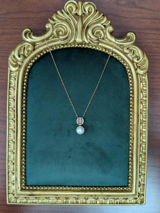 14K Rose Gold Pearl & Diamond Necklace in 14k Rose Gold