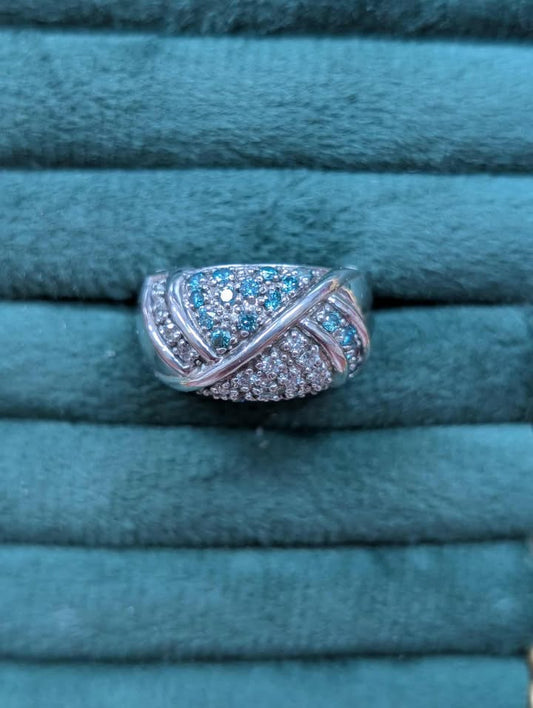 0.70 CT.T.W. Blue & White Diamond Crossover Ring in 14k White Gold