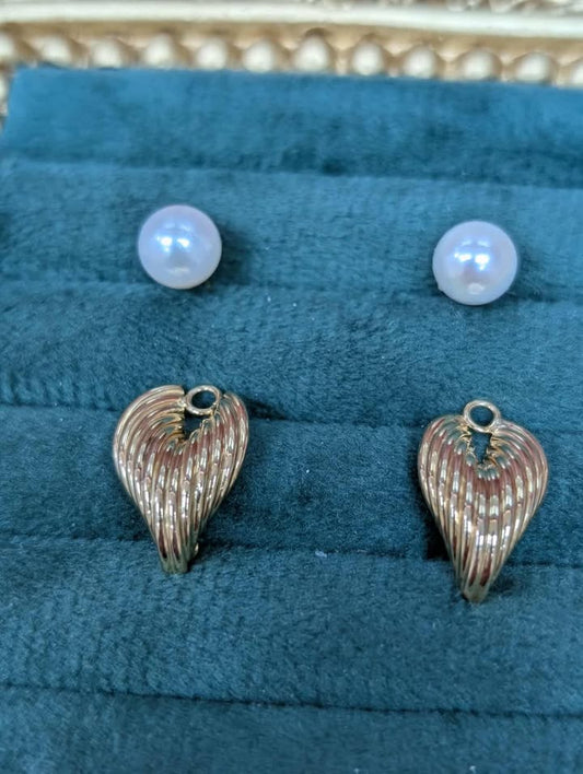 Pearl Stud Earring with 'Leaf' Jacket in 14K Yellow Gold