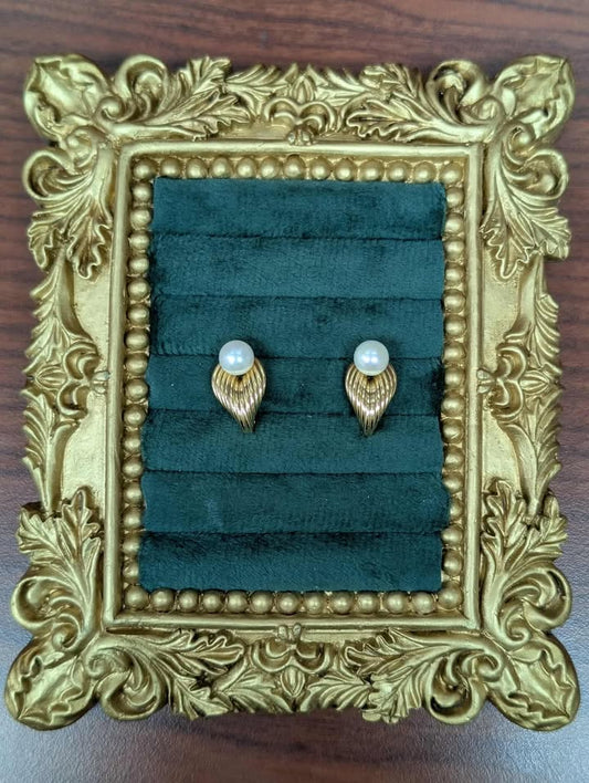 Pearl Stud Earring with 'Leaf' Jacket in 14K Yellow Gold