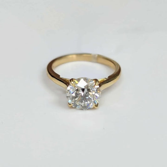 2.50 CT Lab Created Diamond Solitaire Engagement Ring in 14k Yellow Gold with Bow Accent, Claw Prongs