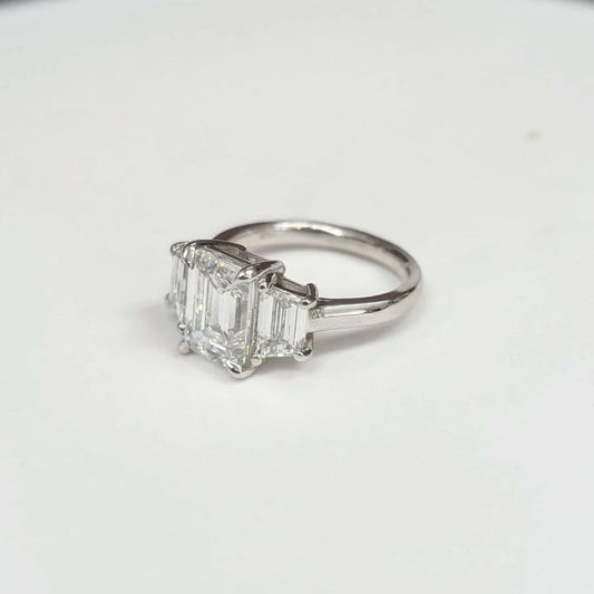 4.61 CT.T.W. Three Stone Emerald Cut Lab Created Diamond Ring in 14k White Gold