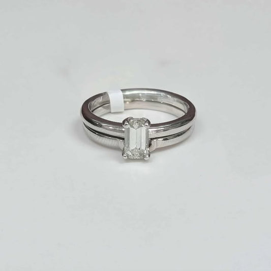 0.68 Emerald-cut Diamond Solitaire Engagement Ring Set in 14k White Gold
