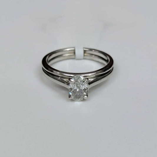 0.70 CT Oval Solitaire Engagement Ring in 14k White Gold Bridal Set