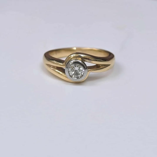0.35 Bezel Set Solitaire Diamond Engagement Ring Set in 14k Gold