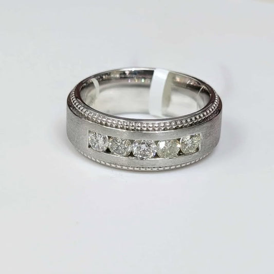 1.26 CT.T.W. Five Stone Channel Set Diamond Men's Milgrain Band in 14k White Gold