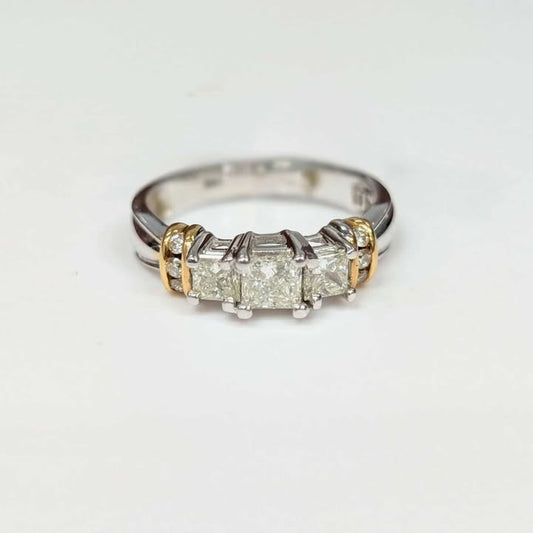 1.00 CTT.W. Three Stone Princess-cut Diamond Engagement Ring with Diamond Ribbon Accent in 14k Two Toned Gold