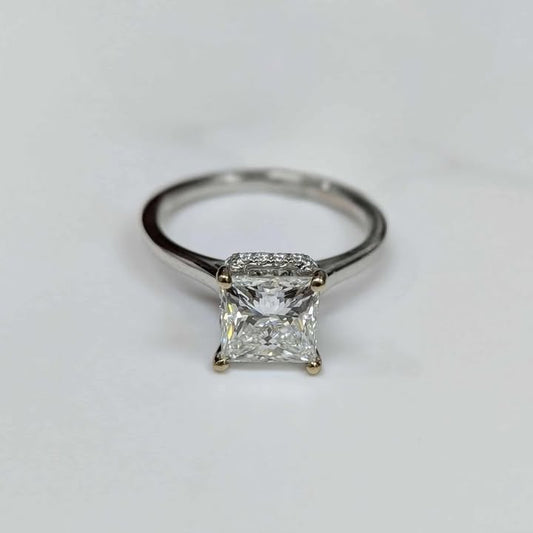 2.03 CT Princess-cut Lab Created Diamond Solitaire with Double Hidden Halo in 14k White Gold