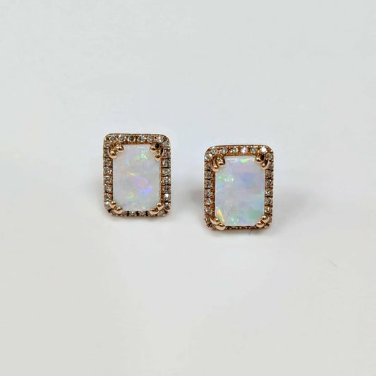 0.20 CT.T.W. Diamond Framed Opal Earrings in 14k Rose Gold