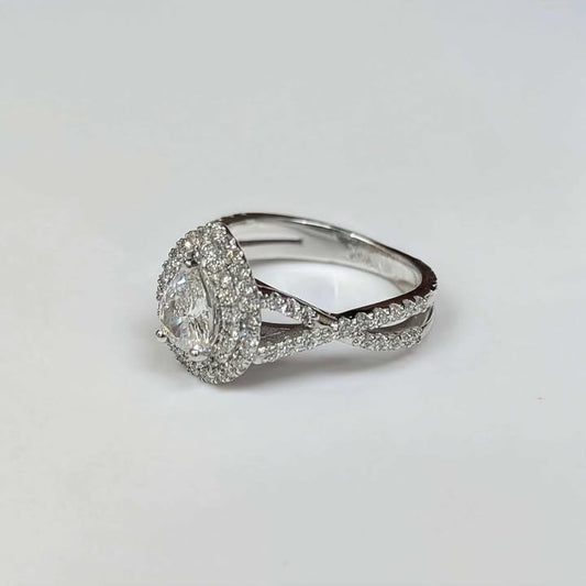1.26 CT.T.W. Double Framed Pear-cut Diamond Engagement Ring in 14k White Gold with Twist Shank
