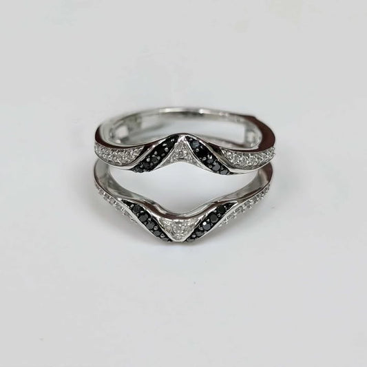 0.30 CT.T.W. Black & White Diamond Contour Ring Guard in 14k White Gold