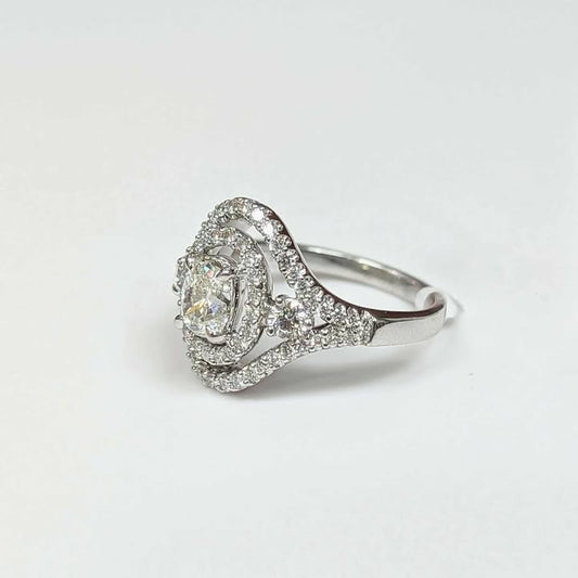 1.52 CT.T.W Oval-cut Double Frame with Accented Round-cut Diamonds in 18k White Gold