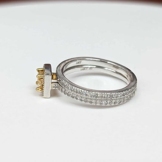 1.29 CT.T.W. Round-cut Yellow Diamond with White Diamond Square Frame in 14k Two Toned Gold on Eternity Milgrain Bands