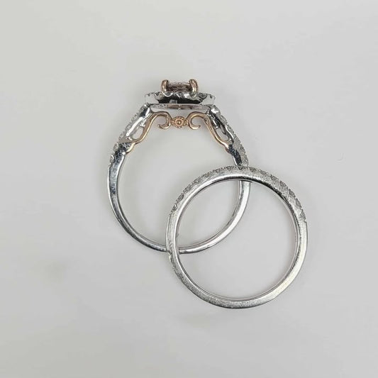 1.52 CT.T.W Champagne Diamond with White Diamond Floating Frame on 14k Two Tone Gold