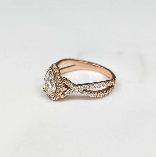GIA Certified 1.24 CT.T.W Framed Pear-cut Diamond  Engagement Ring in 14k Rose Gold with Twist Shank