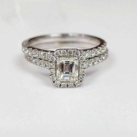 1.66 CT.T.W Emerald-cut Framed Diamond Bridal Set in 14k White Gold with Peek-A-Boo Diamond