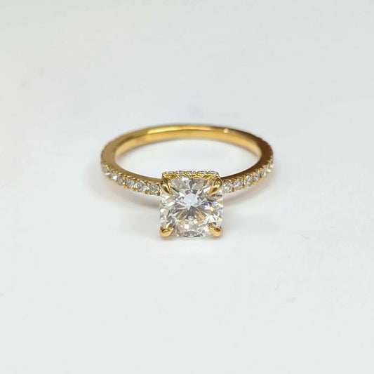 1.54 CT.T.W Cushion-cut Lab Created Diamond Hidden Frame Engagement Ring in 14k Yellow Gold