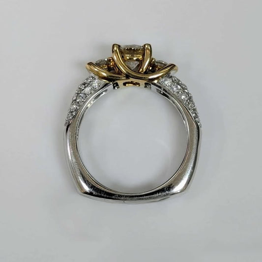 1.17 CT.T.W. Three Stone Round-cut Diamond Euro-Shanke Engagement Ring in 14k Two-Tone Gold