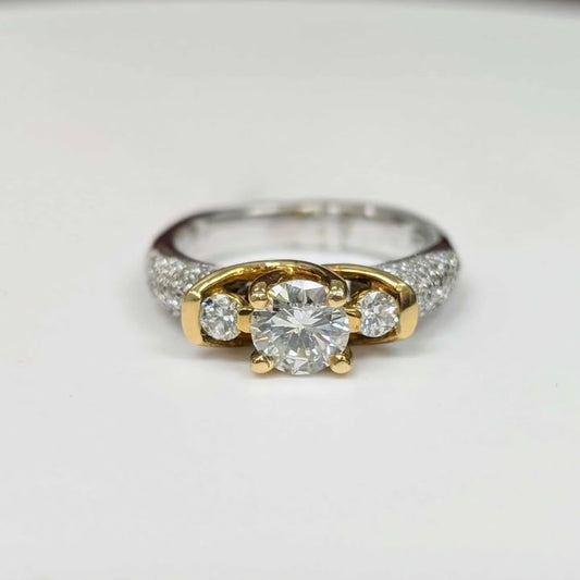 1.17 CT.T.W. Three Stone Round-cut Diamond Euro-Shanke Engagement Ring in 14k Two-Tone Gold