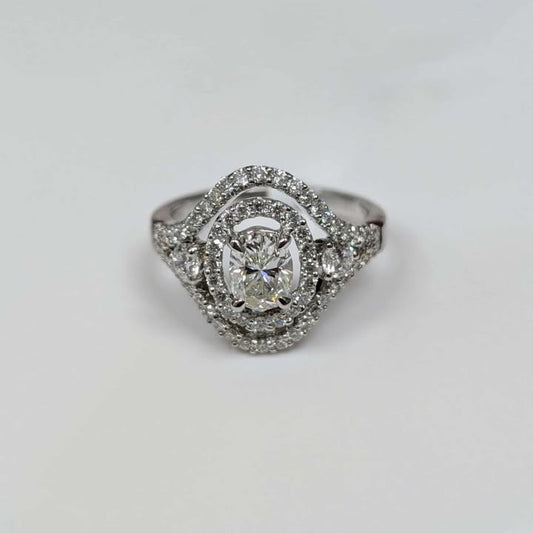 1.52 CT.T.W Oval-cut Double Frame with Accented Round-cut Diamonds in 18k White Gold