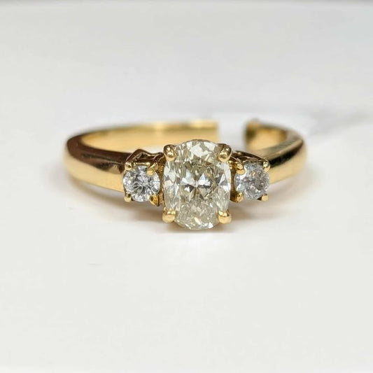 1.20 CT.T.W Three Stone Oval & Round Diamond Engagement Ring in 14k Gold