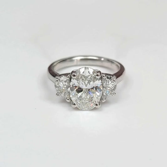 3.49 CT.T.W. Oval-cut & Half-moon Three-Stone Lab Created Diamond Engagement Ring in 14k White Gold