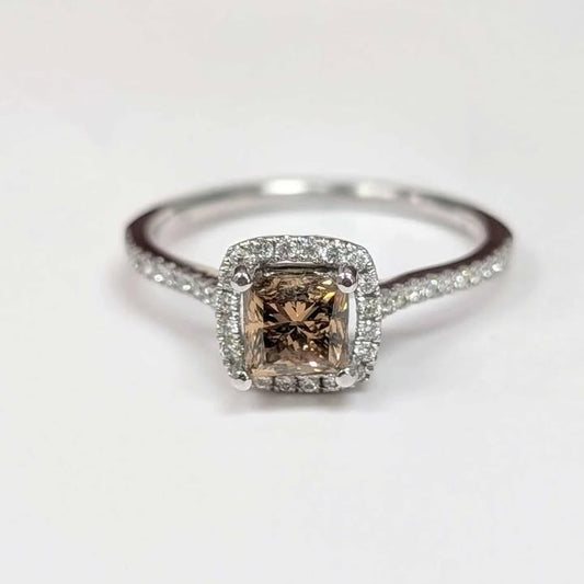 1.03 CT.T.W. Princess-cut Champagne Diamond with White Diamond Frame in 18k White Gold