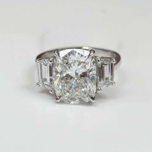 7.61 CT.T.W Cushion & Trapezoid Three-Stone Lab Created Diamond Engagement Ring in 14k White Gold