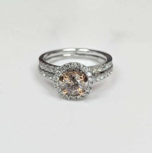 1.52 CT.T.W Champagne Diamond with White Diamond Floating Frame on 14k Two Tone Gold