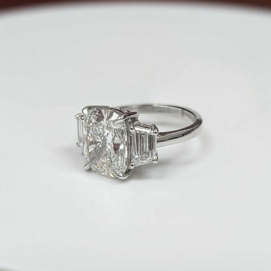 7.61 CT.T.W Cushion & Trapezoid Three-Stone Lab Created Diamond Engagement Ring in 14k White Gold
