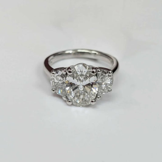 4.49 CT.T.W. Oval-cut Three Stone Lab Created Diamond Engagement Ring in 14k White Gold