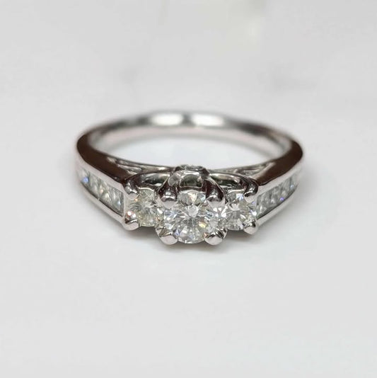 0.80 CT.T.W Three Stone Round-cut Peek-A-Boo Diamond Engagement Ring in 14k White Gold