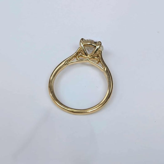 2.50 CT Lab Created Diamond Solitaire Engagement Ring in 14k Yellow Gold with Bow Accent, Claw Prongs