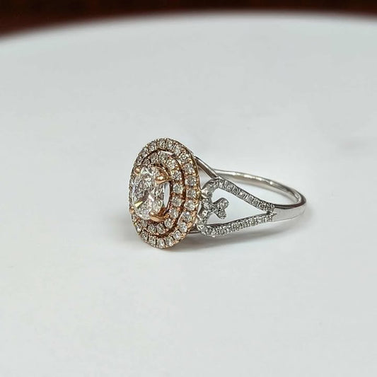 1.22 CT.T.W. Double Framed Oval-cut Diamond Engagement Ring in 14k Two Tone Gold with Heart Accents