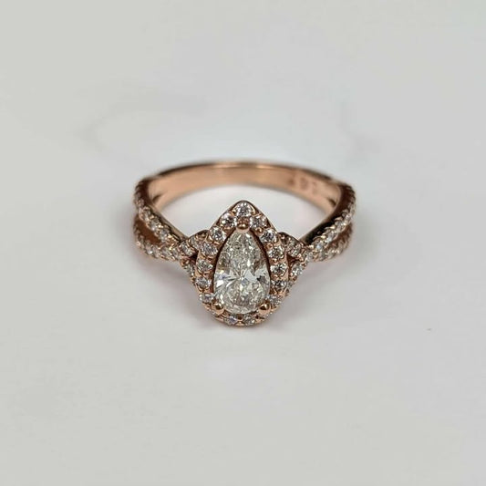 GIA Certified 1.24 CT.T.W Framed Pear-cut Diamond  Engagement Ring in 14k Rose Gold with Twist Shank