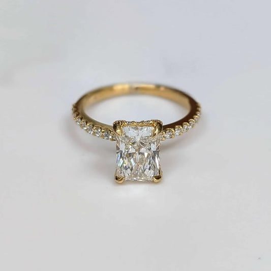 2.08 CT Radiant-cut Lab Created Diamond with Hidden Halo in 14k Yellow Gold