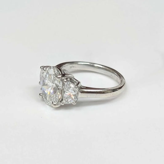 3.49 CT.T.W. Oval-cut & Half-moon Three-Stone Lab Created Diamond Engagement Ring in 14k White Gold
