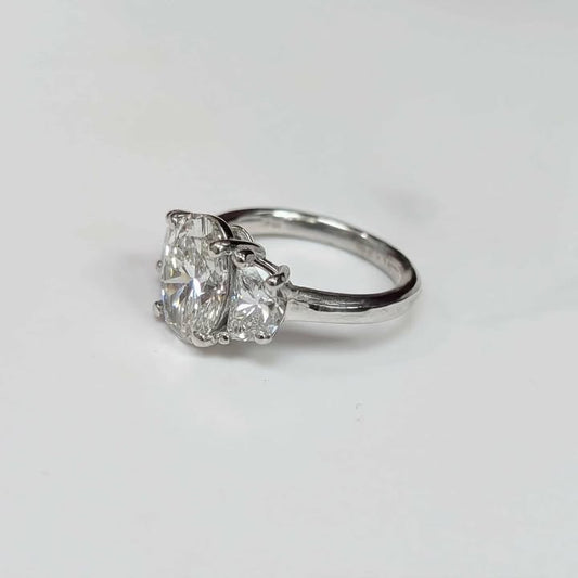 4.49 CT.T.W. Oval-cut Three Stone Lab Created Diamond Engagement Ring in 14k White Gold