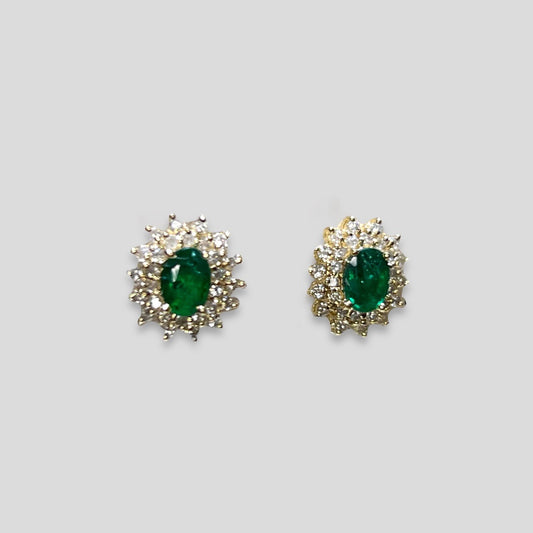 Emerald and Diamond Burst Stud Earrings